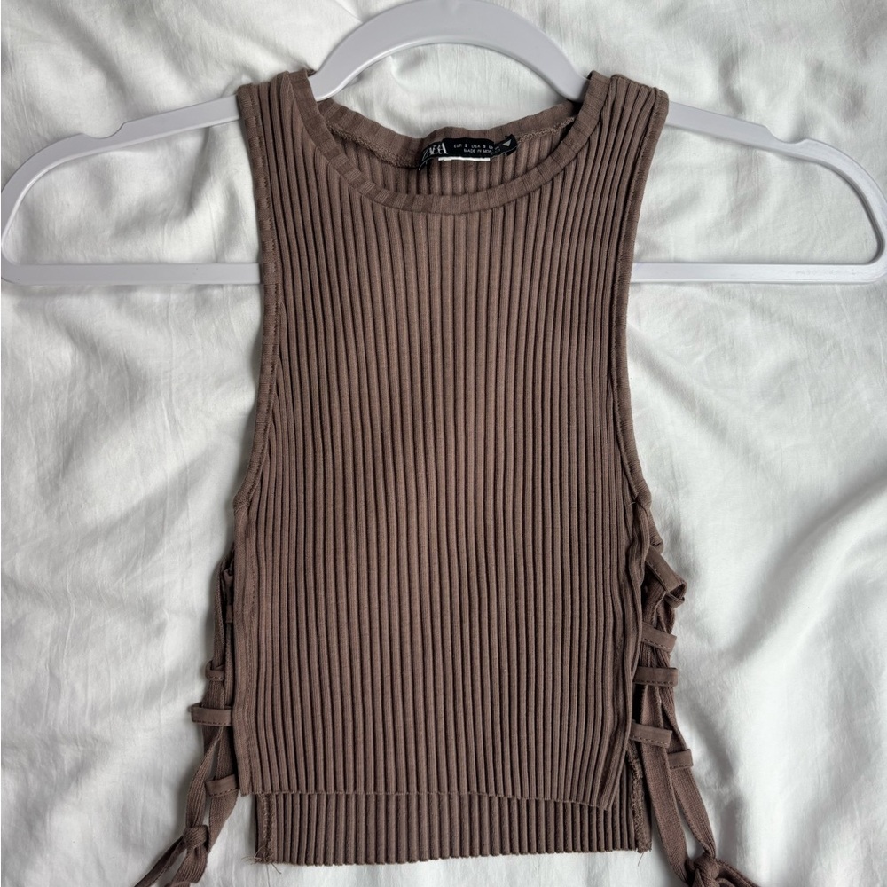 Zara Taupe Ribbed Crop Top